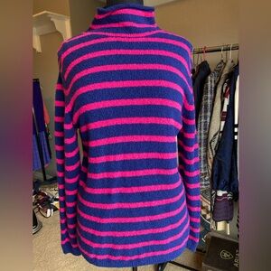 J Crew lightweight mock turtleneck blue and pink striped sweater size S